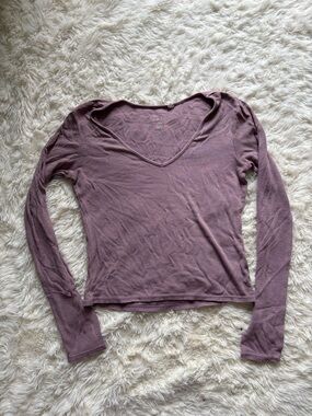 Me to We Mauve Ribbed V-Neck Long Sleeve Top